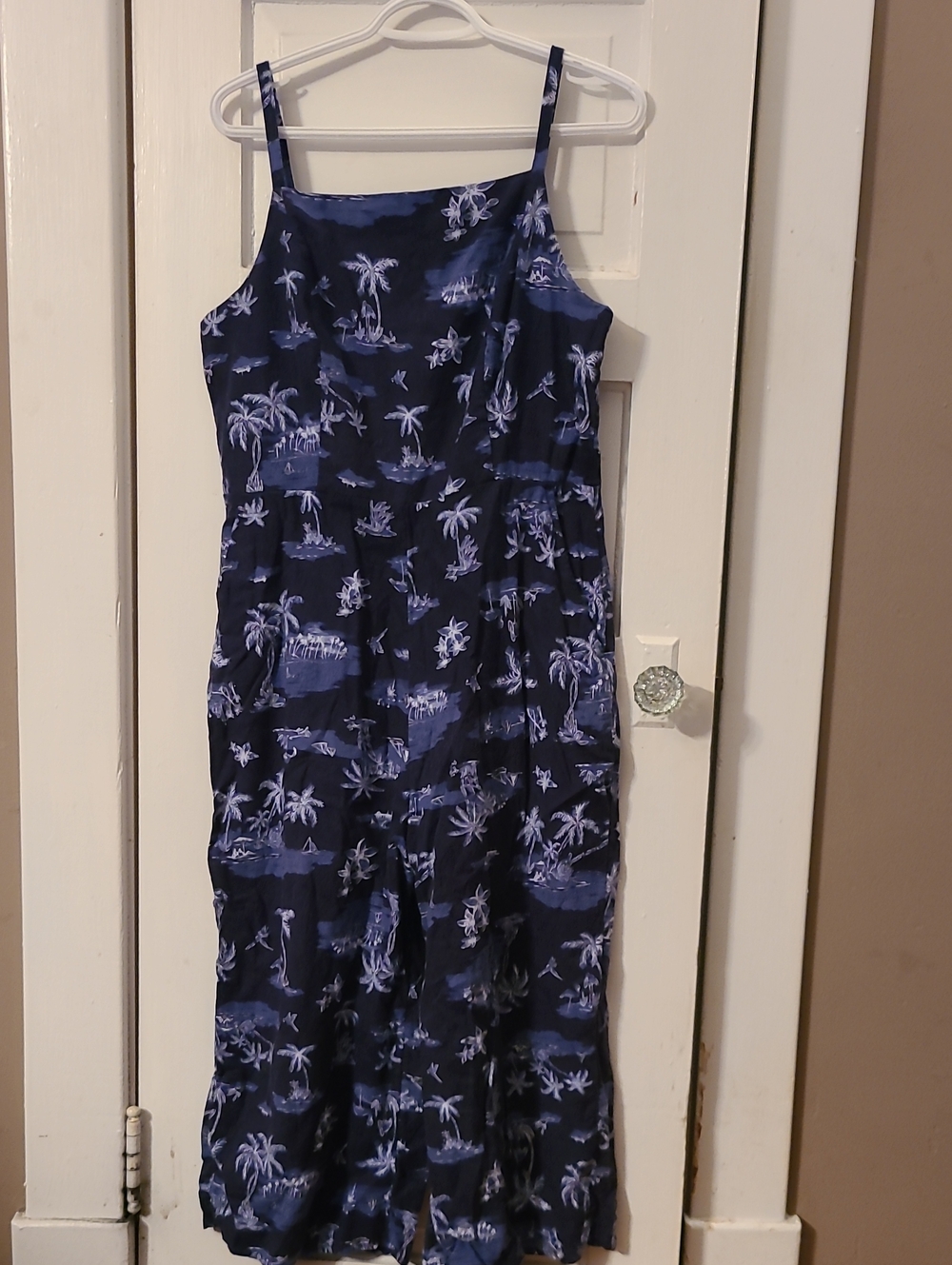 Old Navy Tropical Print Spaghetti Wide Leg Crop Jumpsuit